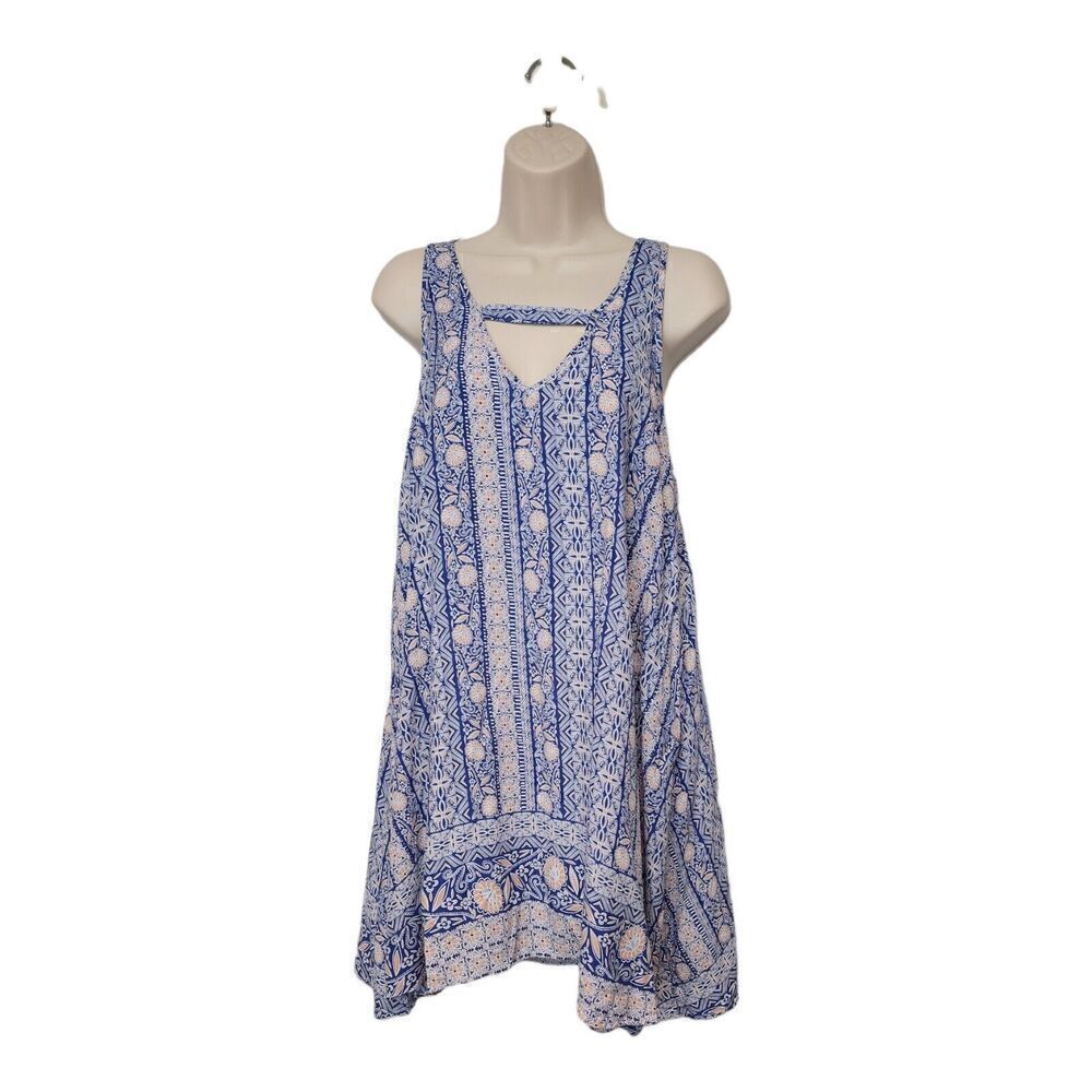 Paper & Crane Blue Multicolor Casual Dress Size Medium